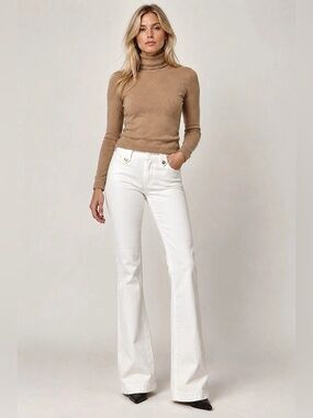 NWT ANLO Mercer Denim White Low Rise Flare Jeans Gold Buttons Size 26 Y2K
